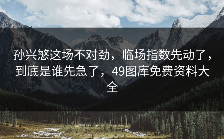 孙兴慜这场不对劲，临场指数先动了，到底是谁先急了，49图库免费资料大全